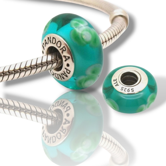 Pandora Jewelry - PANDORA Flowers For You Turquoise Green Murano Glass Bead Charm Retired